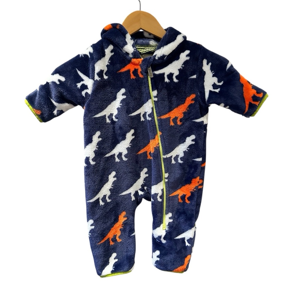 Hatley Fuzzy‎ Fleece Dinosaur One Piece Blue Orange Size 6.9 Months